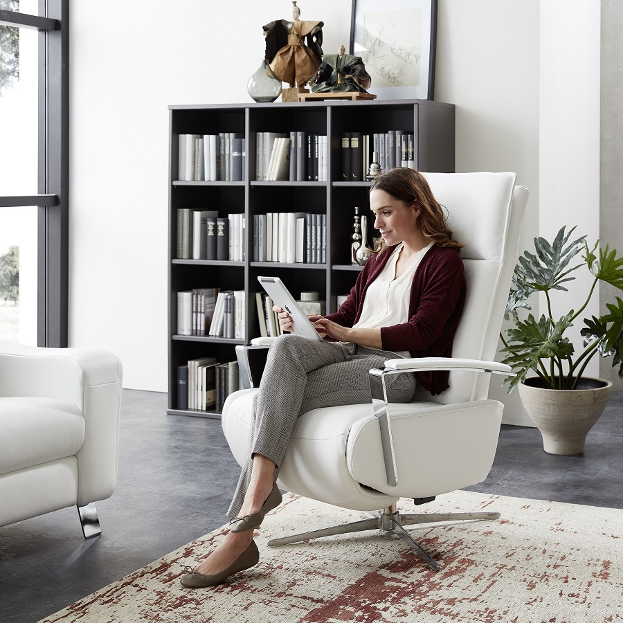 кресло, реклайнер, гостиная, домашний кинотеатр, Perth, Oelsa, Jaus Kollektion, Германия, кожа натуральная, белый