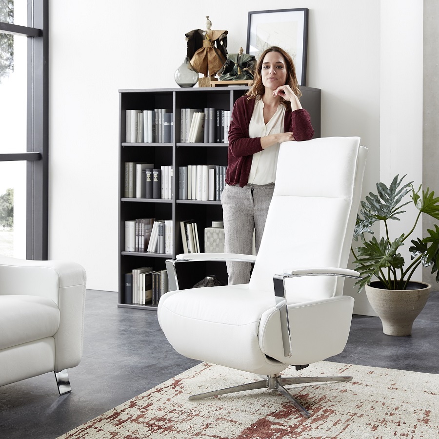 кресло, реклайнер, гостиная, Perth, Oelsa, Haus Kollektion, натуральная кожа, белый, Германия