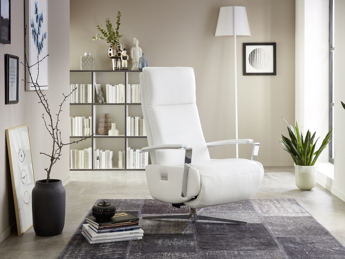 кресло Perth, реклайнер, гостиная, домашний кинотеатр, Oelsa, Haus Kollektion, Германия, кожа, белый, ткань AquaClean