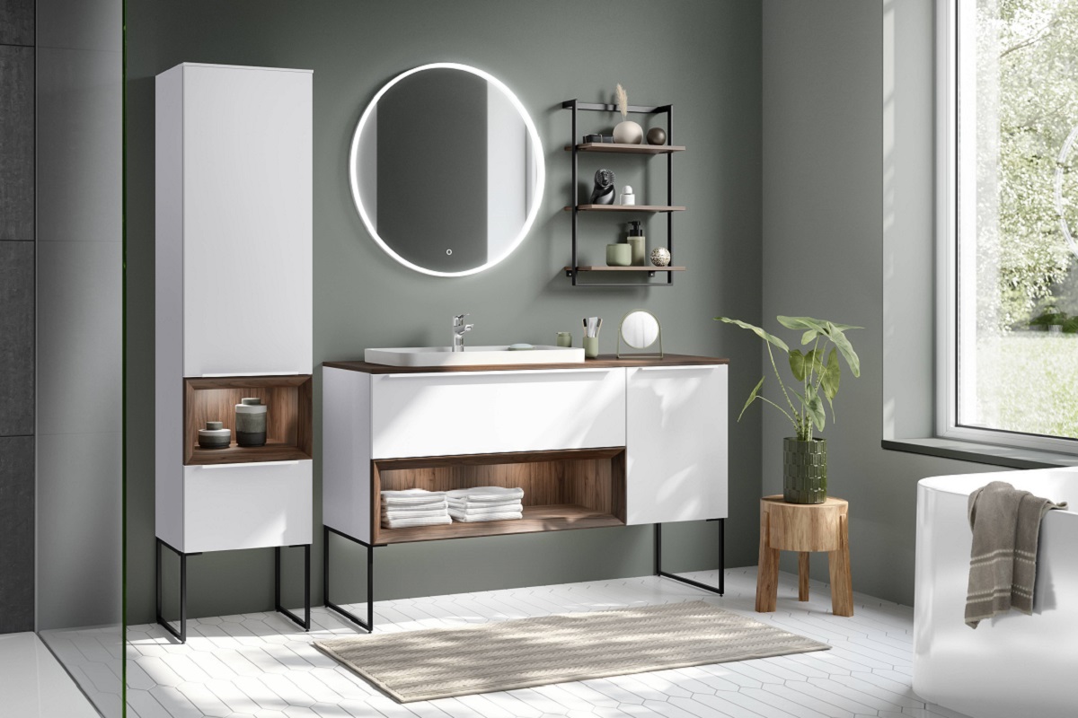 Дизайнерская мебель в ванной Senso, белая эмаль, орех