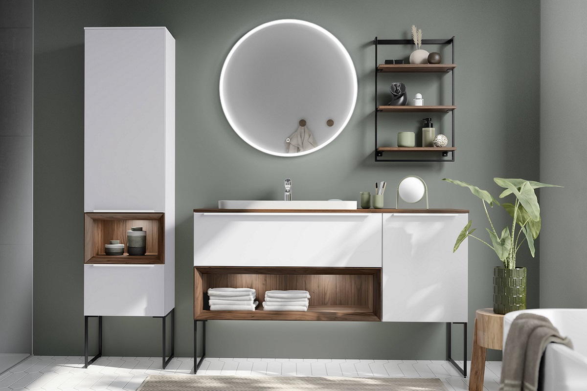 Дизайнерская мебель для ванной Senso. белая эмаль, орех.