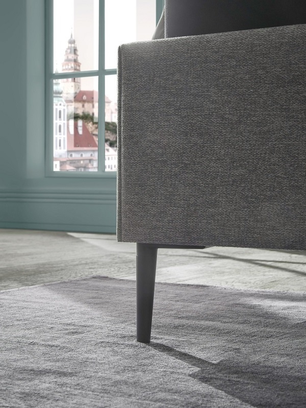 Мягкая кровать на металлической ножке 15 см, серая ткань, кровать с ящиком, FeMyDream, Femira, Германия, текстиль, обивка, AquaClean, ножки 15 см, черный металл