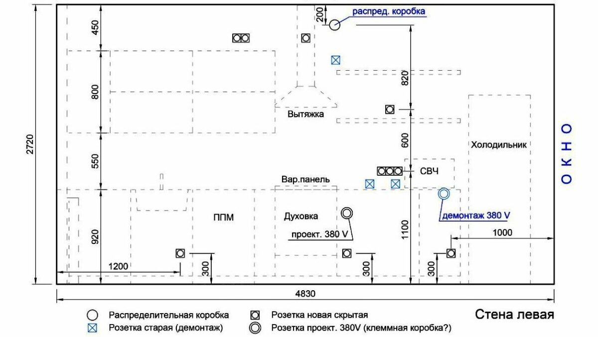 схема проводки на кухне