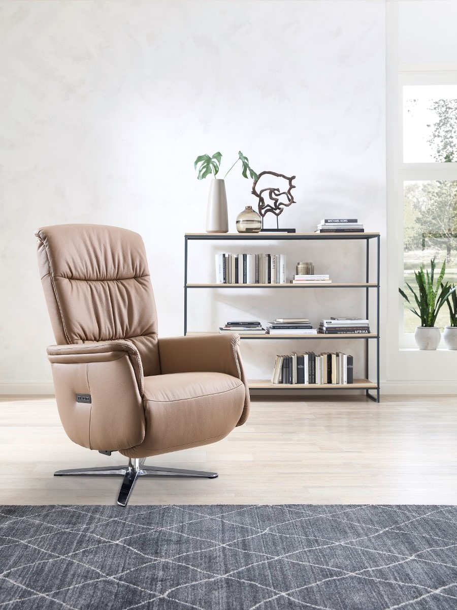 релакс-кресло с высокой простеганной спинкой натуральная кожа mocca mousse