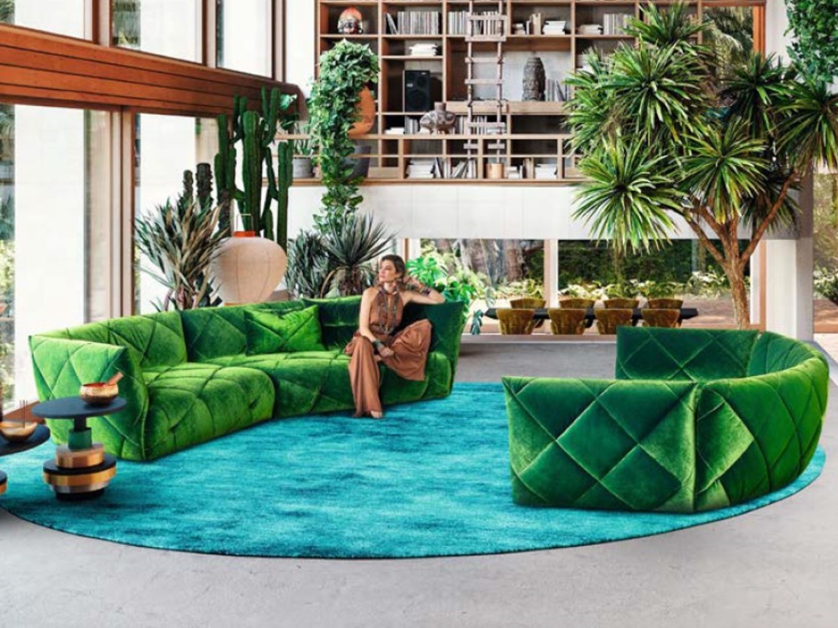 зеленый круглый диван