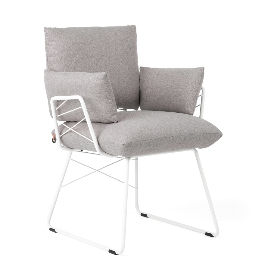 серый обеденный стул с подлокотниками, полукресло на металлическом каркасе Cosy, Mobitec,