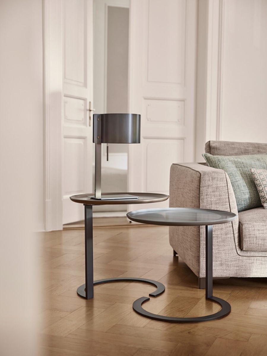 2 журнальных столика с фацетом мдф+лак, Christine Kroencke, круглые столики Trio, металл антрацит, лак dark see,