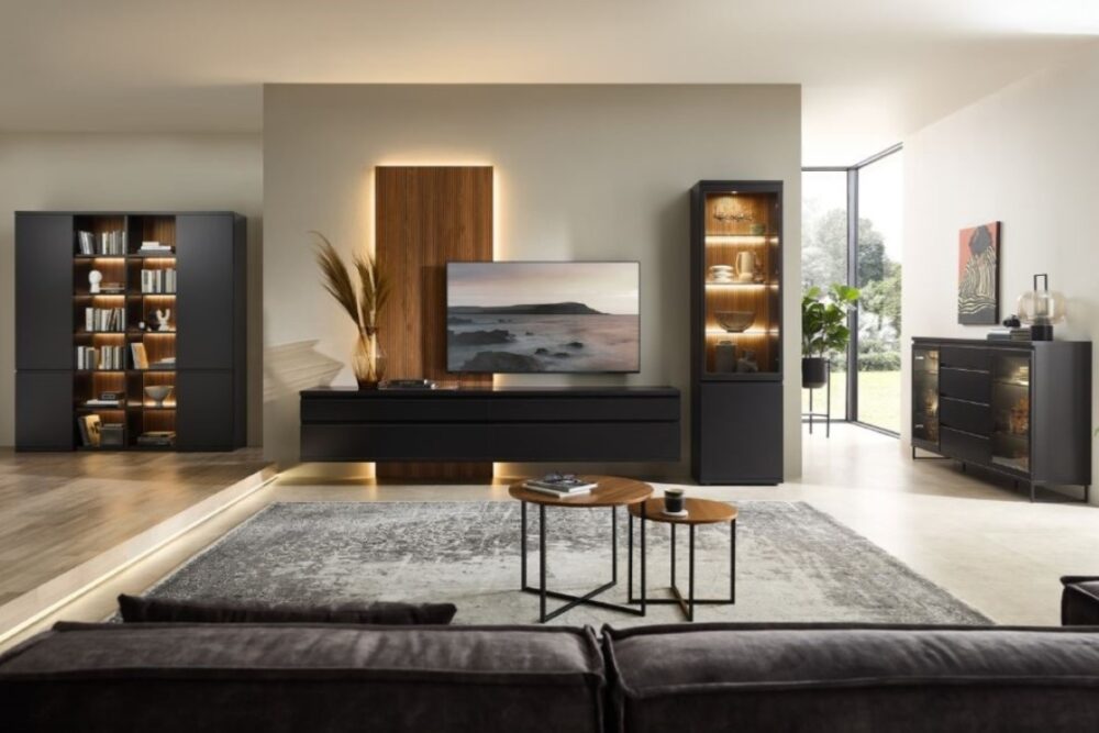 tv-зона в гостиной лак графит LED-подсветка rmw Германия
