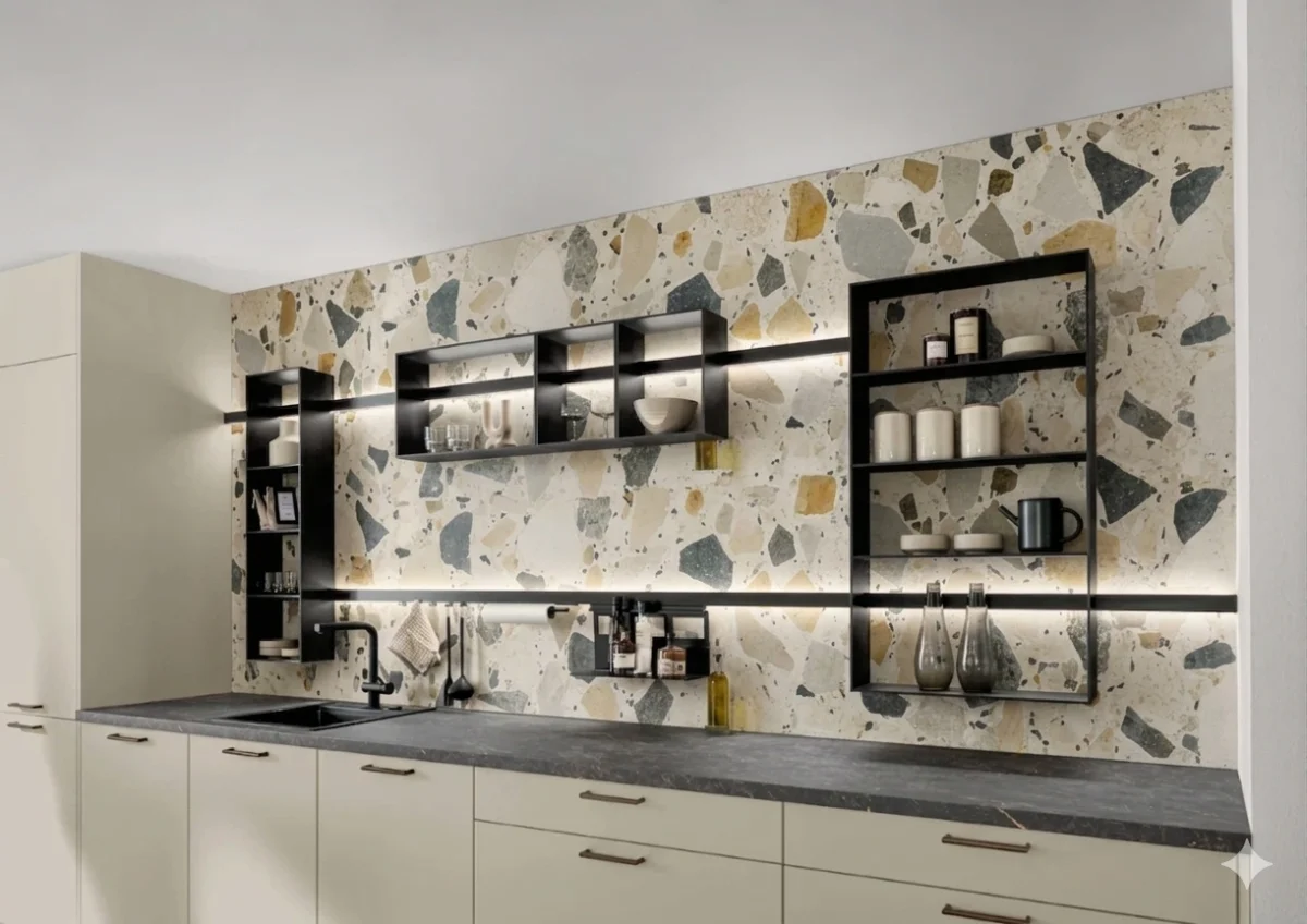 Терраццо на фартуке кухни