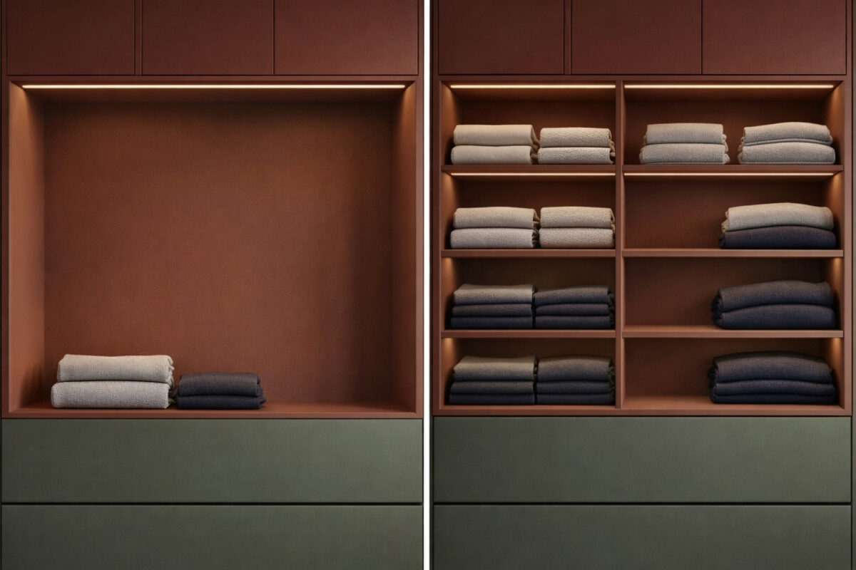 правильное количество полок в гардеробной