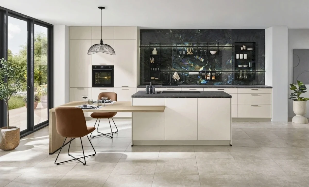 лабродит на фартуке кухни